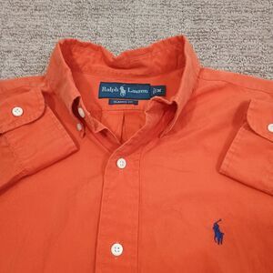 Ralph Lauren Shirt Mens Medium Orange Classic Fit Short Sleeve Button Up Pony
